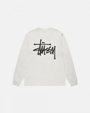 T-Shirt Stussy Basic Ls Pigment Dyed Blanche France | 05794-FTOC