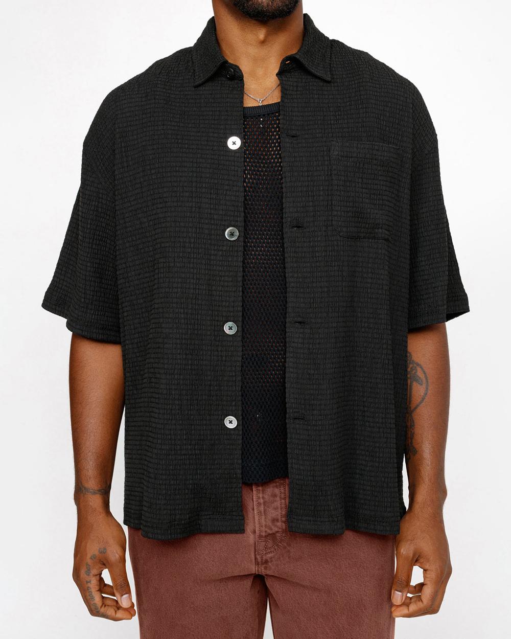 Chemise Stussy Boxy Flat Hem Crinkled Noir  France |  13865-BEOS