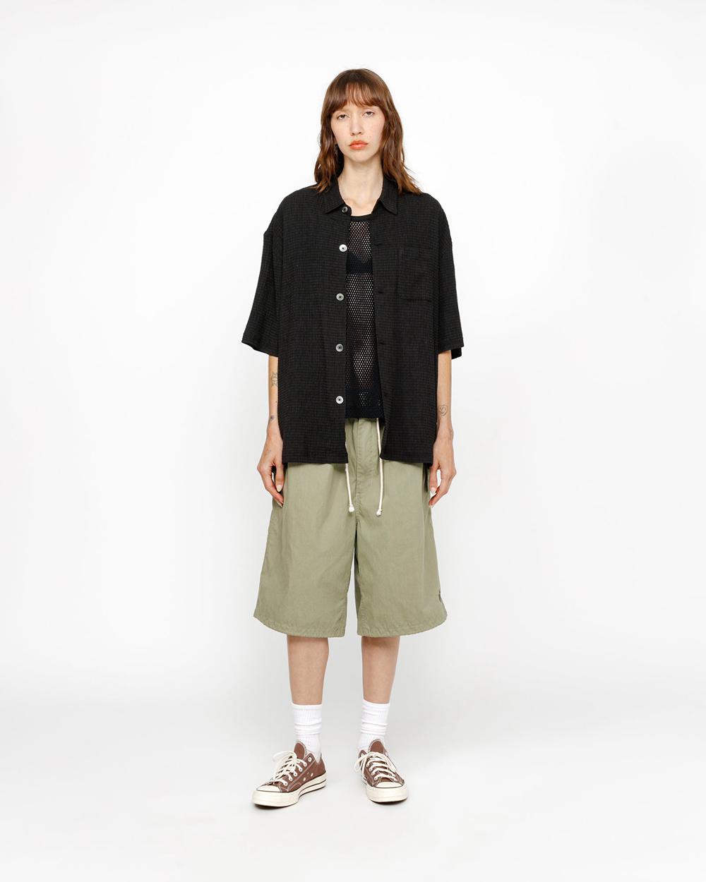 Chemise Stussy Boxy Flat Hem Crinkled Noir  France |  13865-BEOS