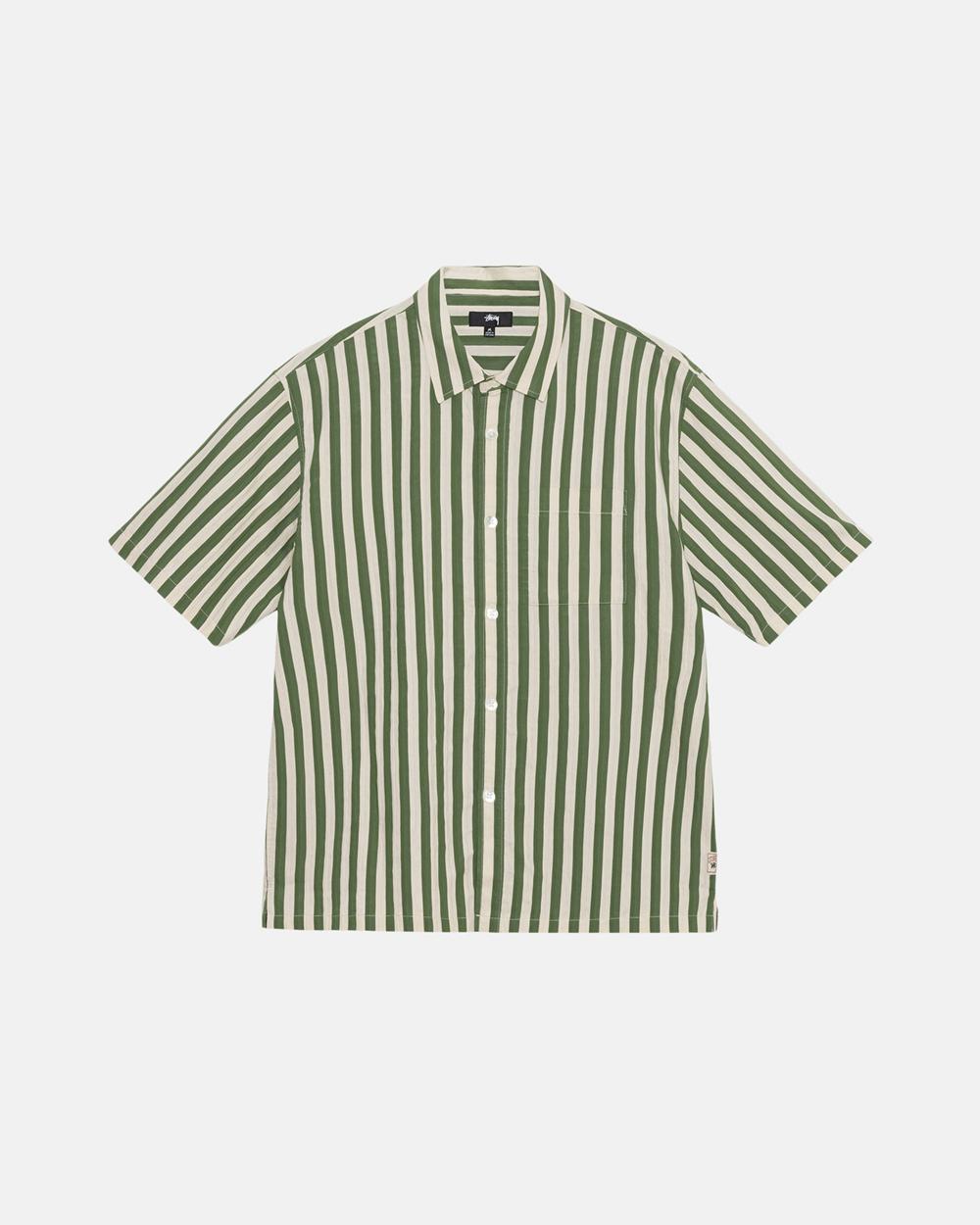 Chemise Stussy Boxy Flat Hem Striped Vert  France |  60951-WGIK