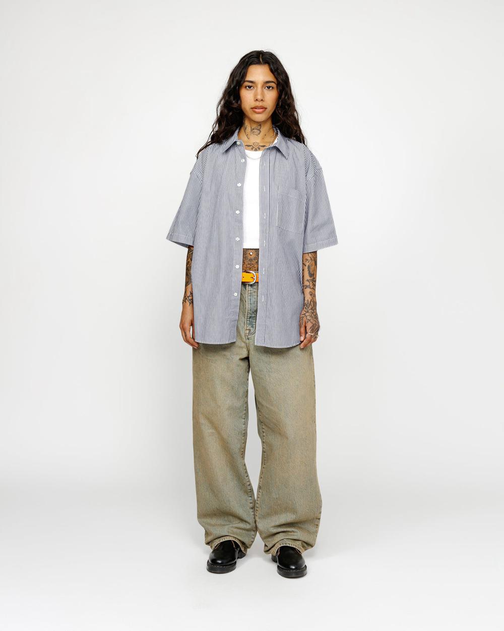 Chemise Stussy Boxy Ss 8 Ball Stripe Bleu Marine  France |  07938-KABL