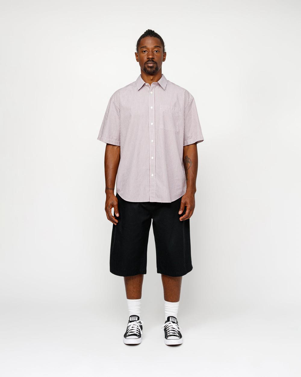 Chemise Stussy Boxy Ss 8 Ball Stripe Bordeaux  France |  29740-ZQSH