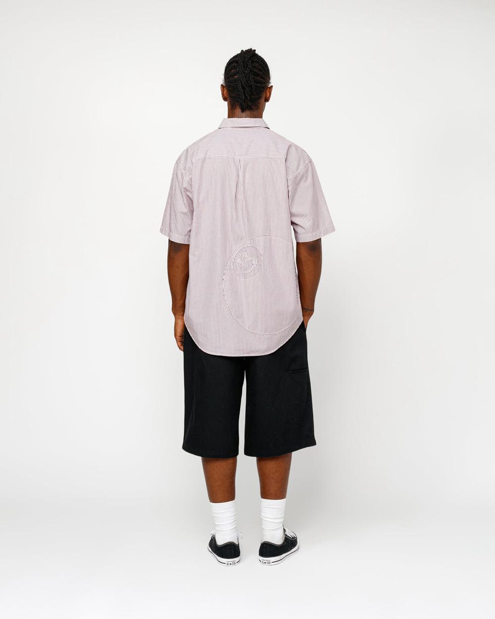Chemise Stussy Boxy Ss 8 Ball Stripe Bordeaux  France |  29740-ZQSH