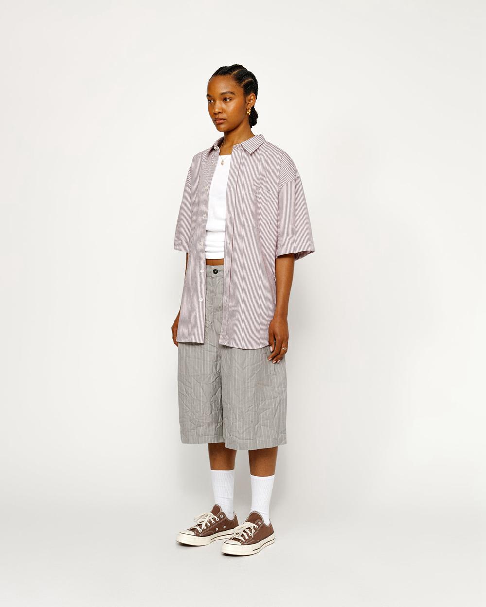 Chemise Stussy Boxy Ss 8 Ball Stripe Bordeaux  France |  29740-ZQSH