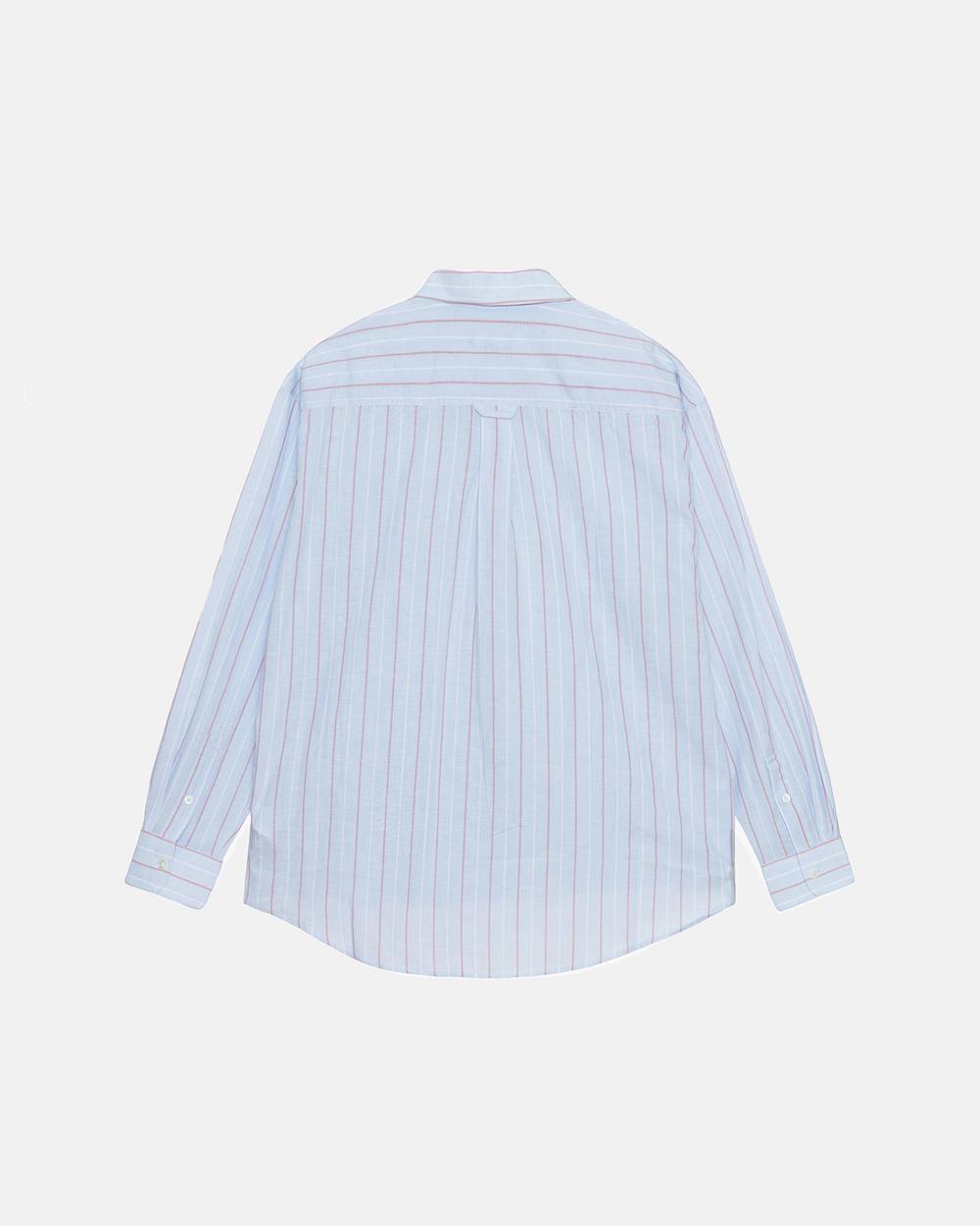 Chemise Stussy Classic Striped Cotton Linen Bleu Clair  France |  02865-HMOE