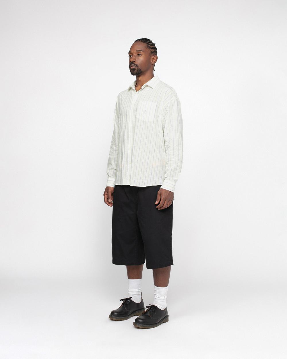Chemise Stussy Classic Striped Cotton Linen Blanche  France |  60974-WMHF