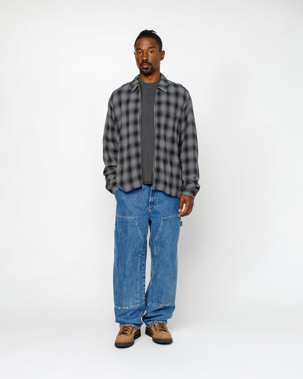 Chemise Stussy Zip Twisted Yarn Plaid Grise  France |  58179-FXCI
