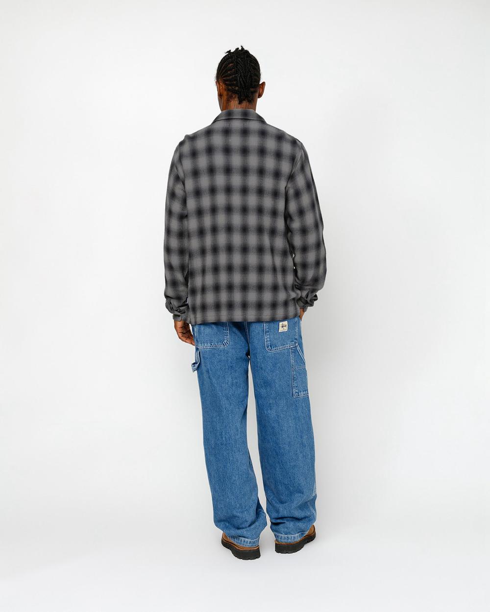 Chemise Stussy Zip Twisted Yarn Plaid Grise  France |  58179-FXCI