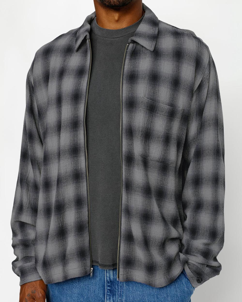 Chemise Stussy Zip Twisted Yarn Plaid Grise  France |  58179-FXCI