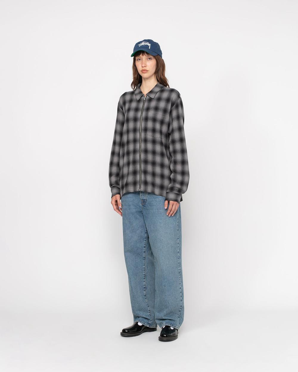 Chemise Stussy Zip Twisted Yarn Plaid Grise  France |  58179-FXCI