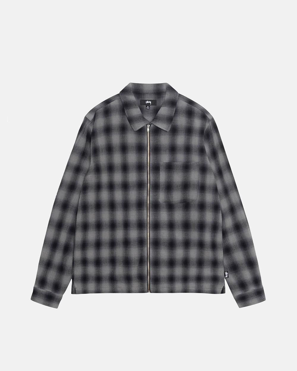 Chemise Stussy Zip Twisted Yarn Plaid Grise  France |  58179-FXCI