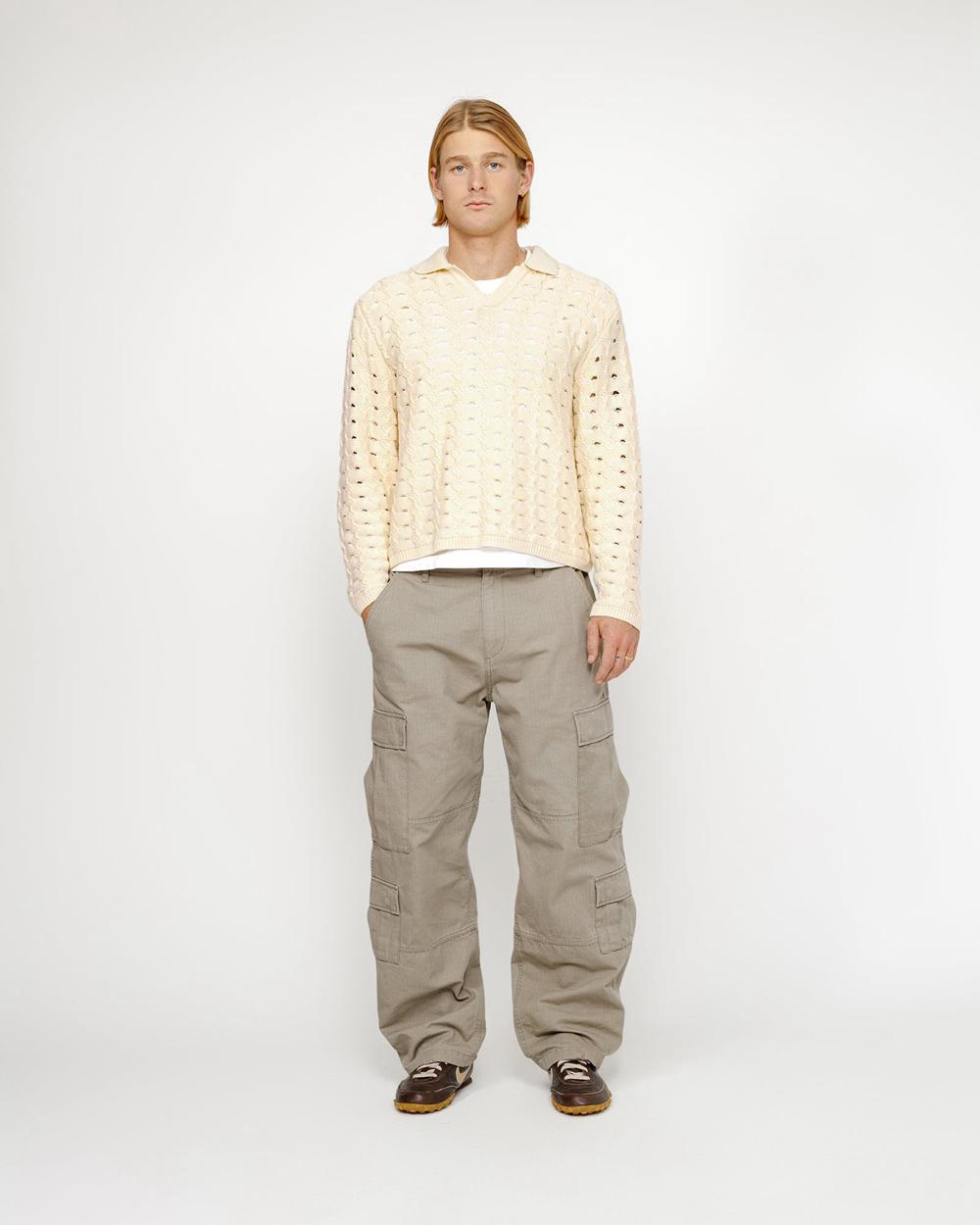 Hauts Stussy Open Knit Collared Sweater Blanche  France |  13974-XDQK