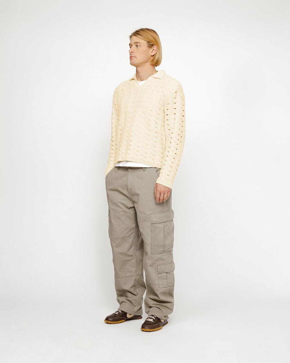Hauts Stussy Open Knit Collared Sweater Blanche  France |  13974-XDQK