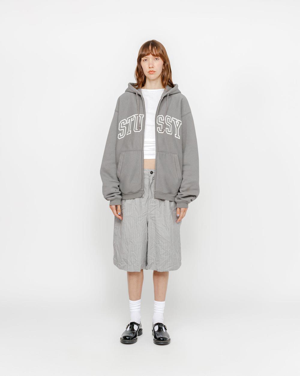 Sweat a Capuche Stussy Outline Zip Grise  France |  61823-JSYI