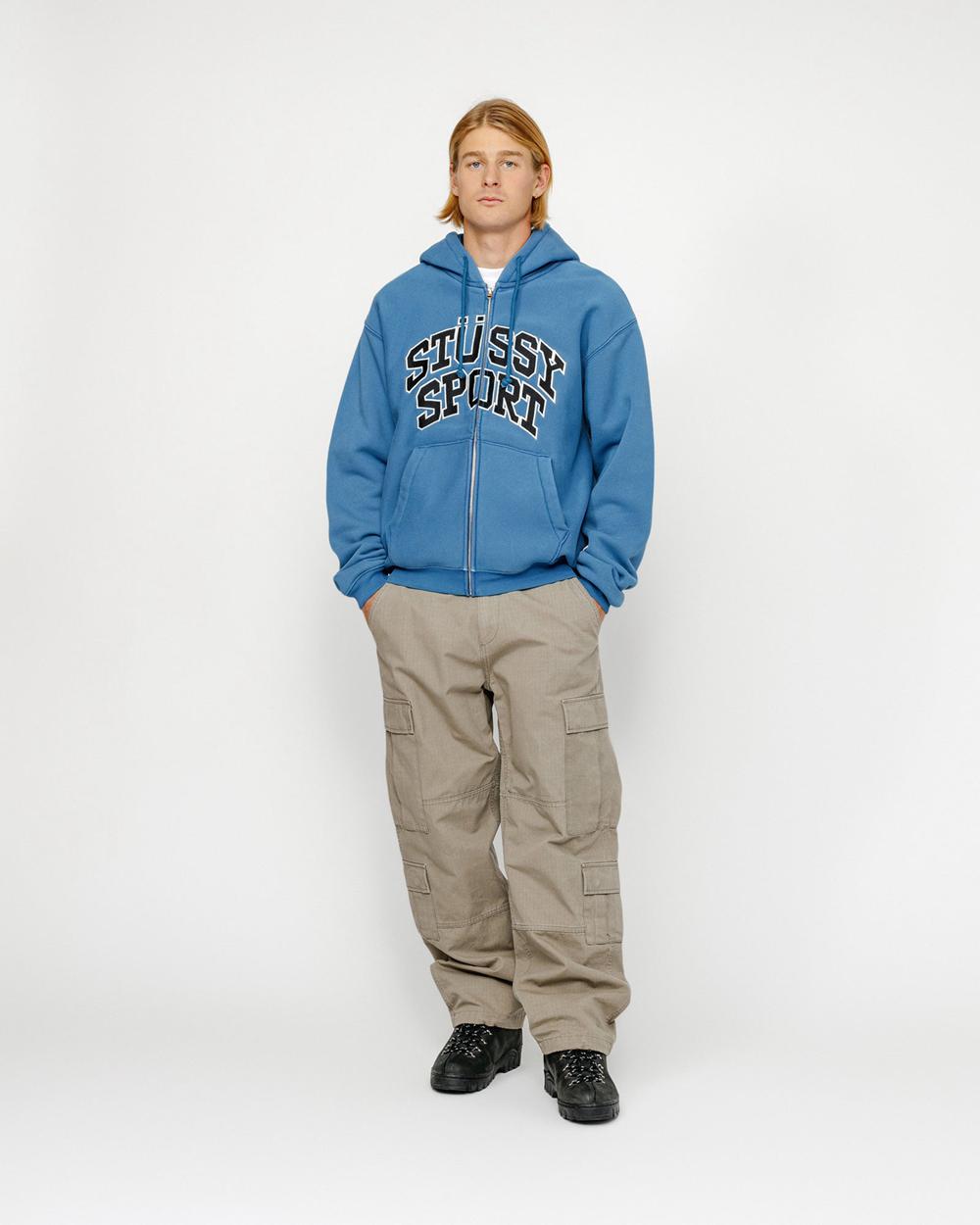 Sweat a Capuche Stussy Sport Zip Bleu  France |  06349-RQWM