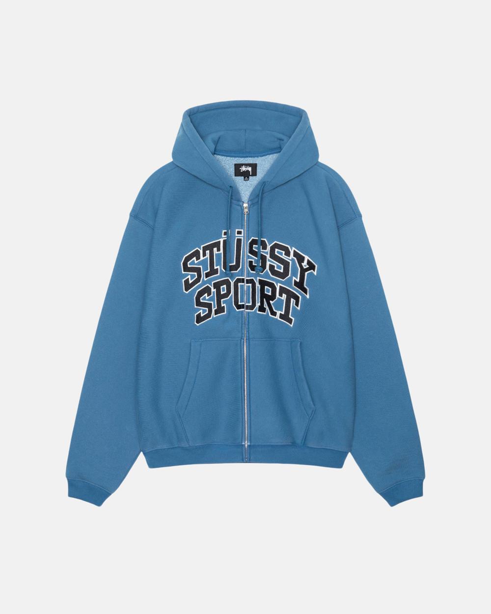 Sweat a Capuche Stussy Sport Zip Bleu  France |  06349-RQWM