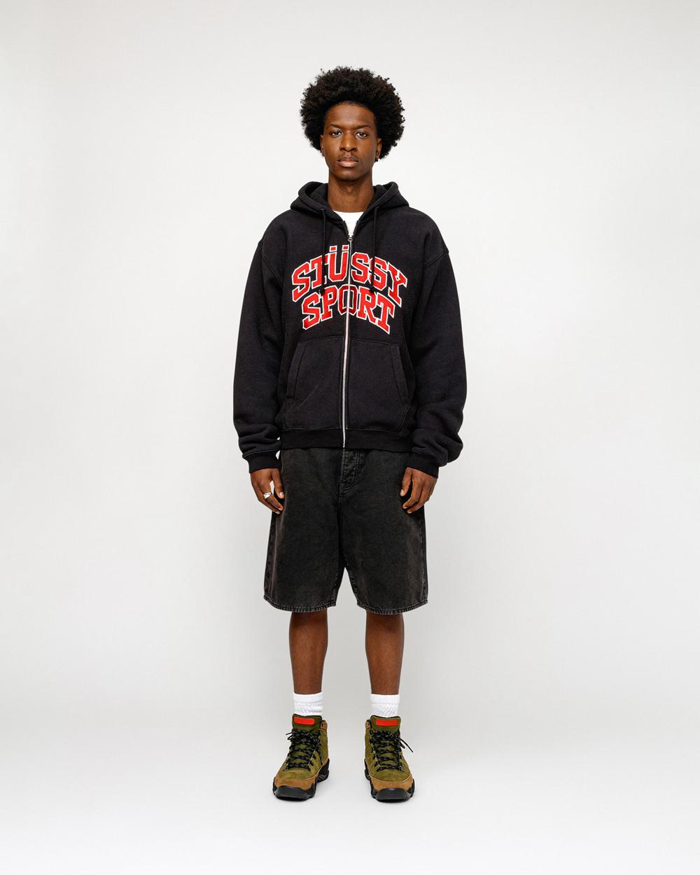 Sweat a Capuche Stussy Sport Zip Noir  France |  25170-TGVU