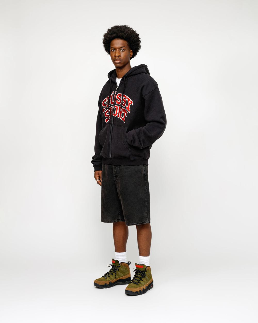 Sweat a Capuche Stussy Sport Zip Noir  France |  25170-TGVU