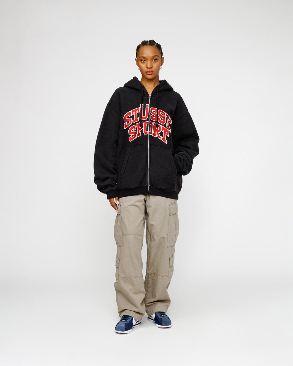 Sweat a Capuche Stussy Sport Zip Noir  France |  25170-TGVU