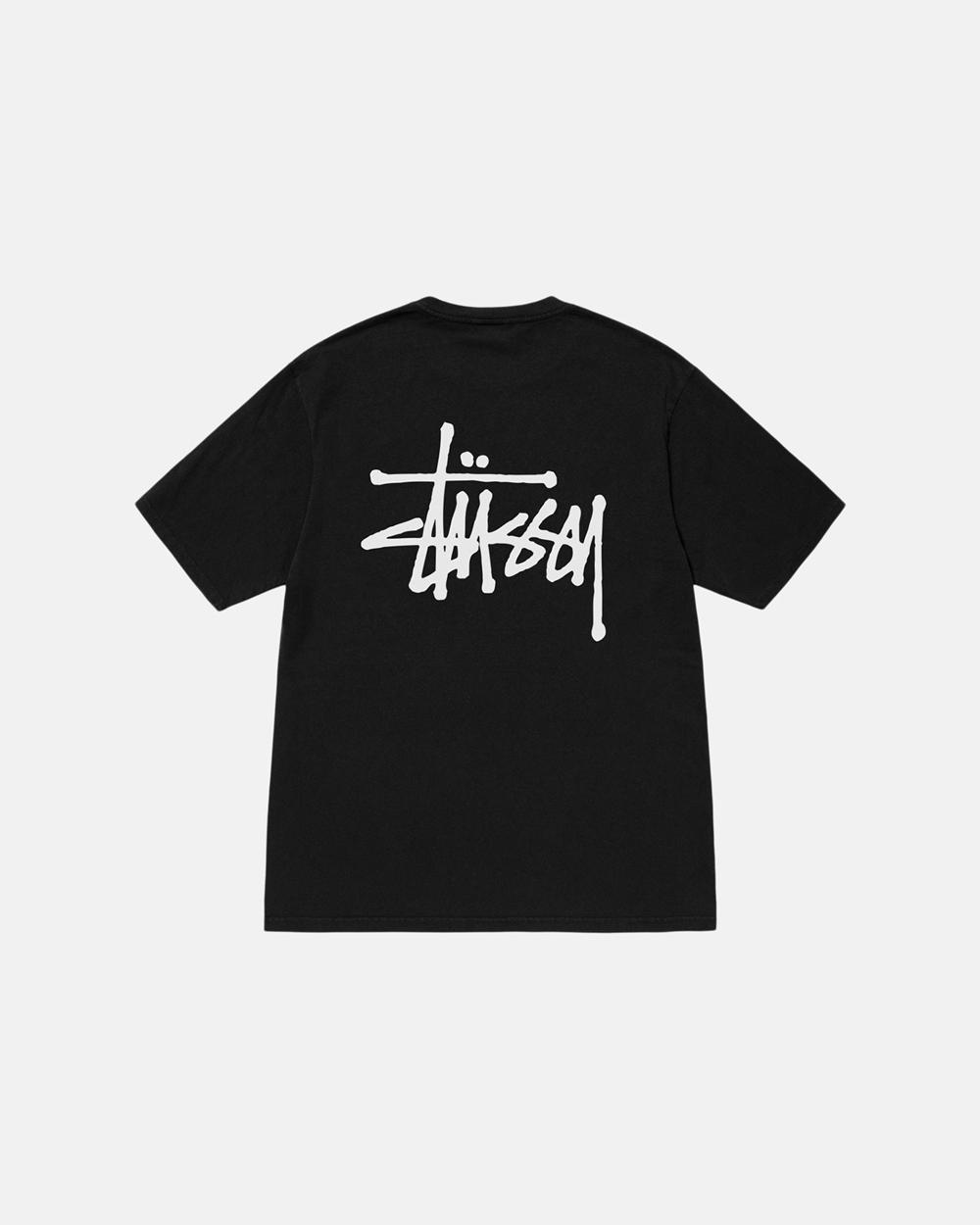 T-Shirt Stussy Basic Pigment Dyed Noir  France |  48650-FWZK