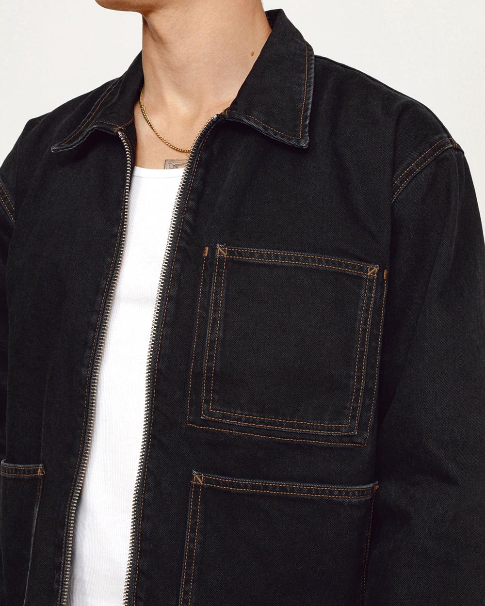 Veste Stussy Zip Work Denim Noir  France |  17523-DSHM