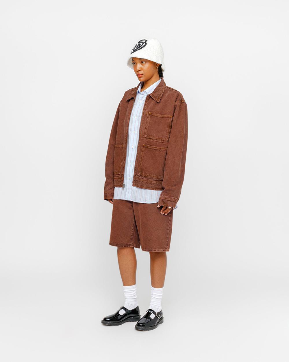 Vestes Stussy Zip Work Denim Marron  France |  80124-VGIH